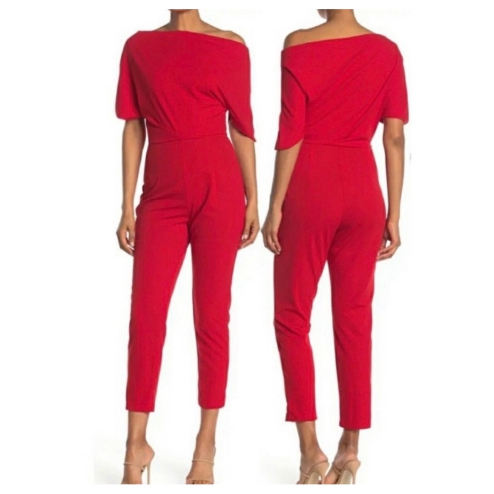 Alexia Admor Draped Off Shoulder Jumpsuit Womens XS Red Elegant Cocktail holiday